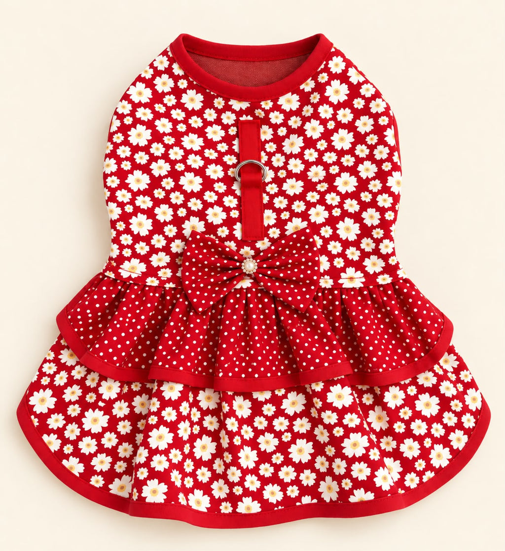 Vestido Margarida Vermelha com guia